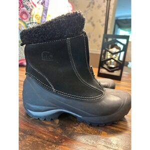 Sorel Crestwynd Black Suede‎ Winter Snow Boots Faux Fur Cuff Warm Lining Size 7
